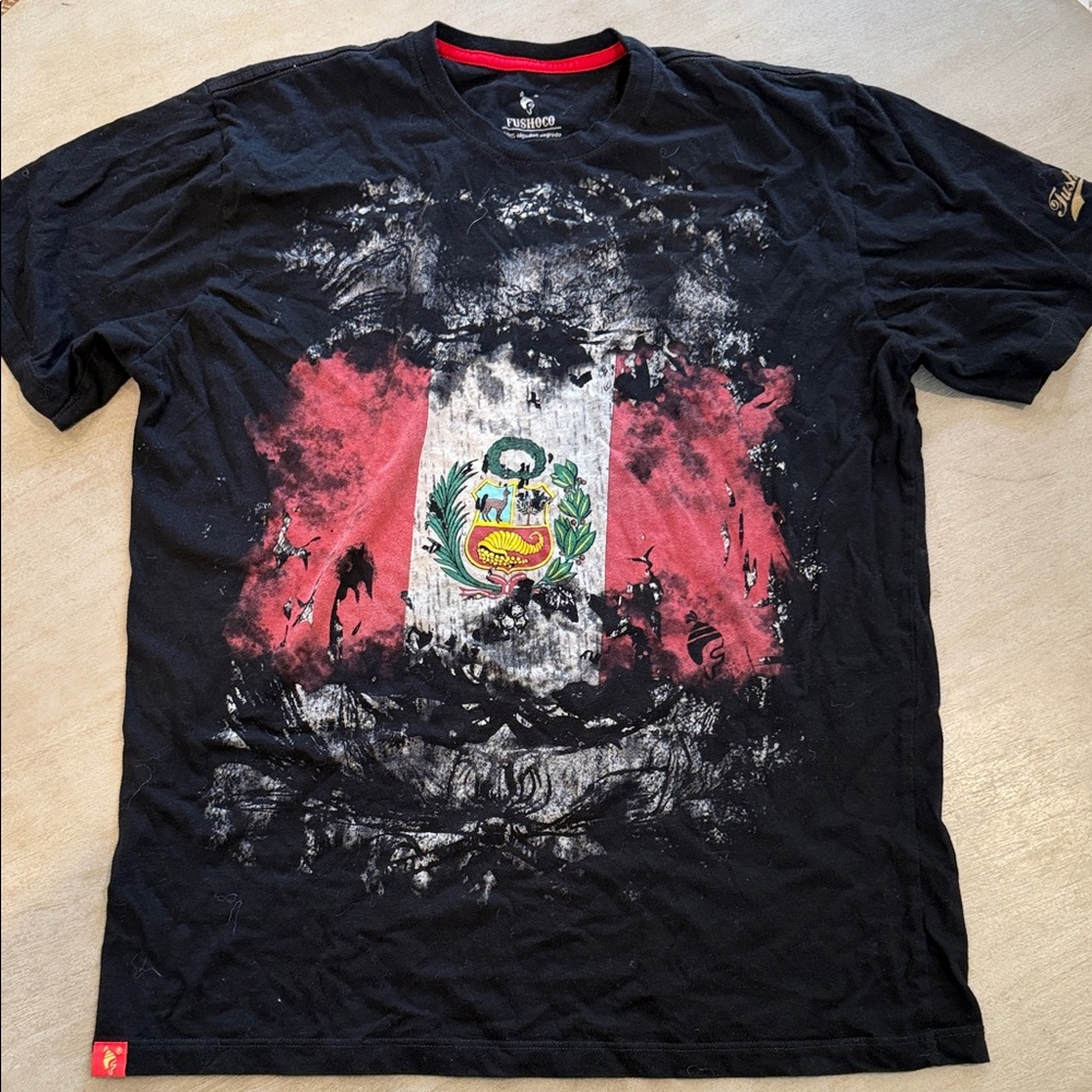 Black and Red Graphic Peruvian Flag Men's Shirt